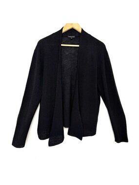 Eileen Fisher 100% Wool black open Cardigan Boxy Fit short Length size Large